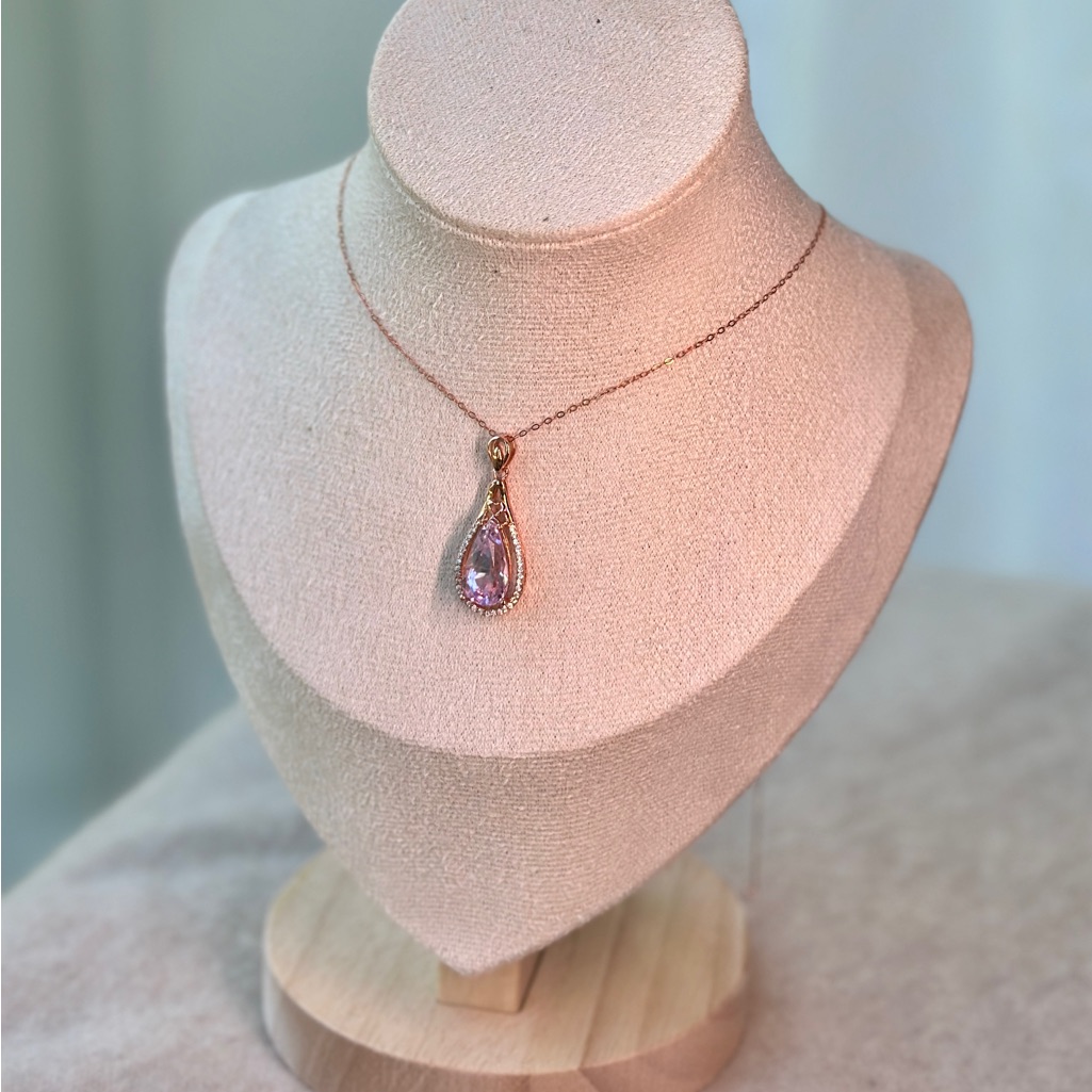 Natural Kunzite Teardrop Pendant 18k Sterling Silver Rose Gold
